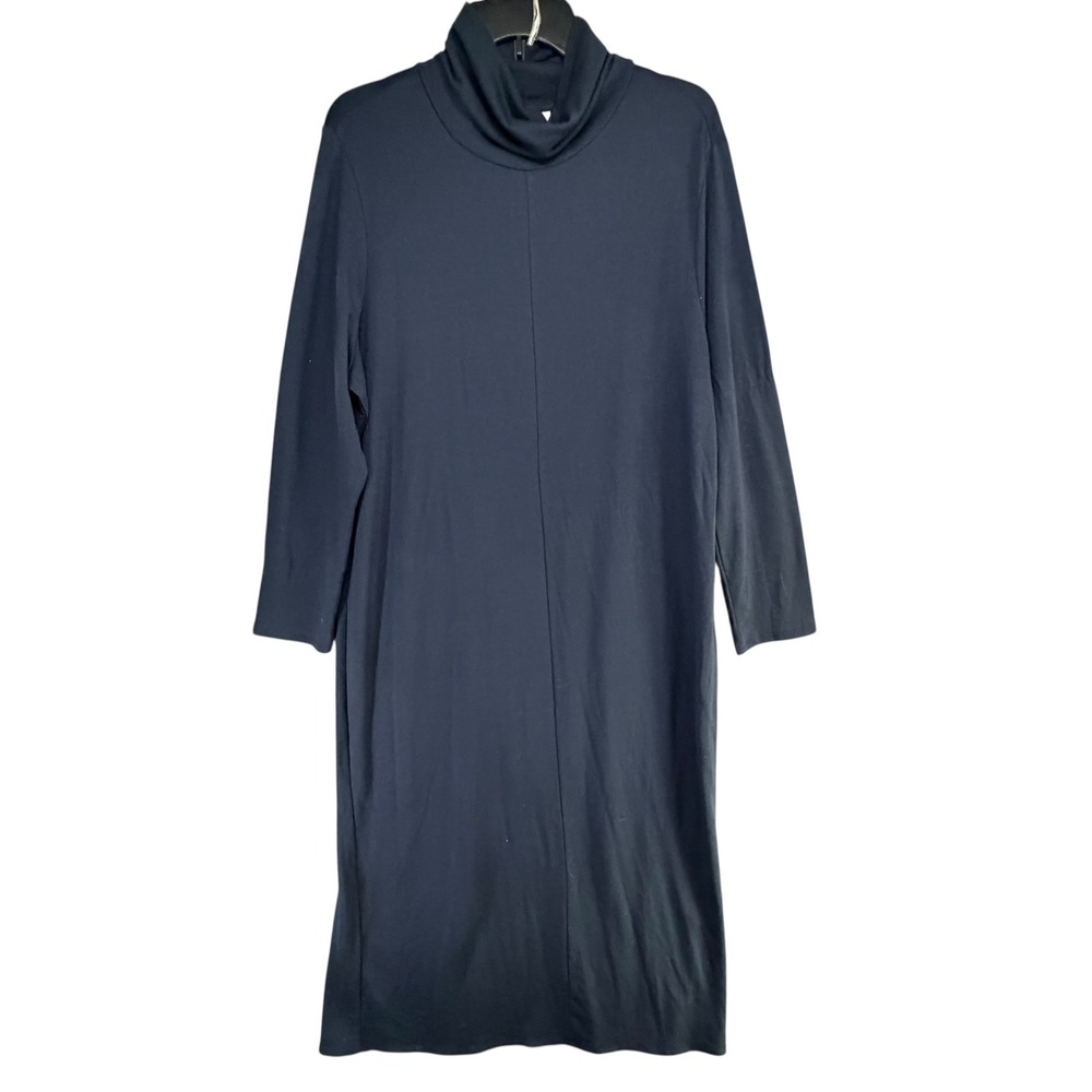 J Jill Pure Jill Luxe Tencel Shift Dress Womens XL Blue Turtleneck Liquid Drape - Picture 6 of 16